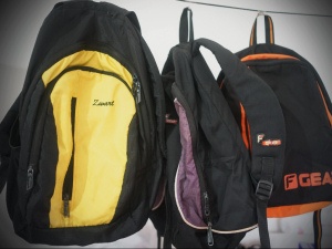 Some of the old school bags from last year that are going to new homes, thanks to the children