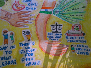 One of the pictures drawn by the children to highlight the start of 'CHILDLINE Se Dosti’ week at the Childline office in Panjim