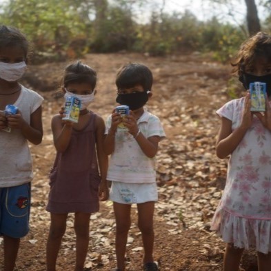 Four Children with the COVID-19 masks on