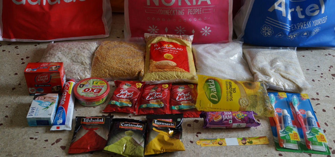 What makes up a Diwali present for the famiies of the children we help? Ans : Rice, Flour, Sugar, Beaten Rice, Tur dal, Cooking Oil, Chilli Powder, Coriander Powder, Turmeric Powder, Tea, Large Family Toothpaste, Toothbrushes and small Toothpaste packs, Mosquito Plug and refill, Biscuits, Face Soap, Utensil soap and Scrubber