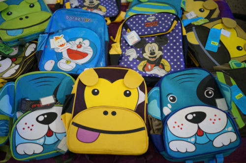 A Sample of the new school bags ready for the next school year starting in June