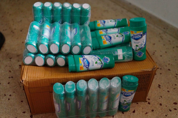 We have started to give out the 100+ Prickly Heat powder bottles to the children we help in Goa.