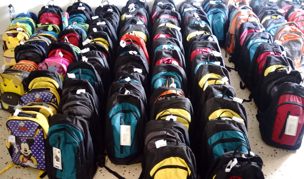Over 100 bags filled with goodies for the children - Still a few uniforms, shoes and bits and bobs to add...