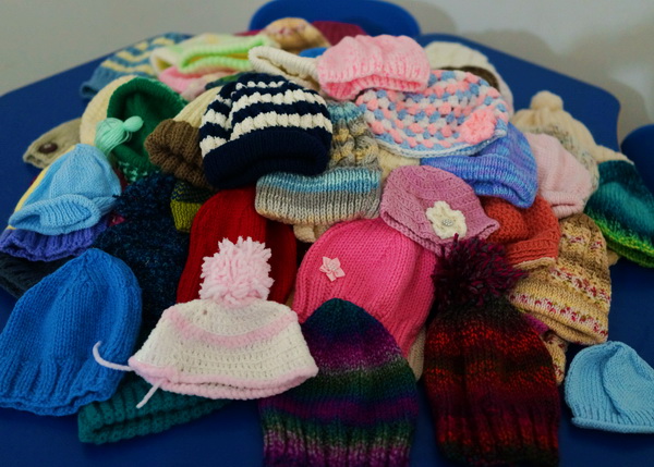 Woolly Hats Knitted for the children in Goa