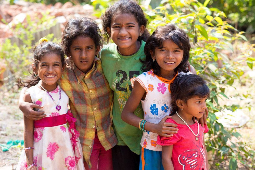 Group Of Five Girls From The Slums