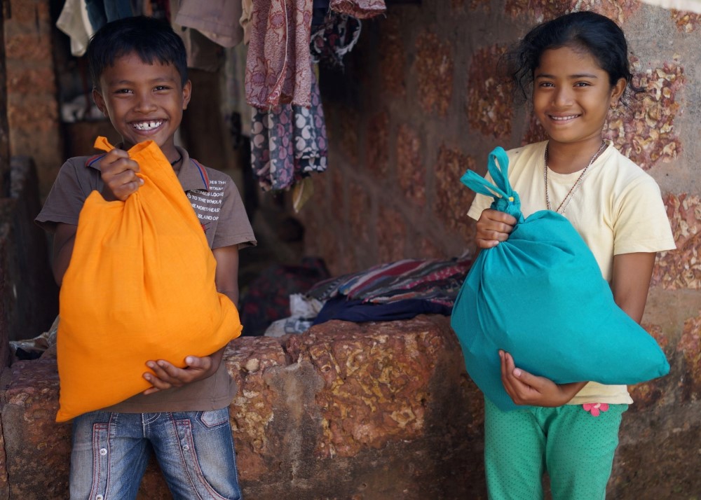 Brother And Sister With Their Presents
