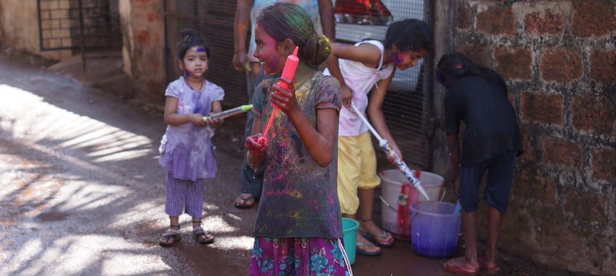 The children arming up for the next big holi fight! Lots of fun!