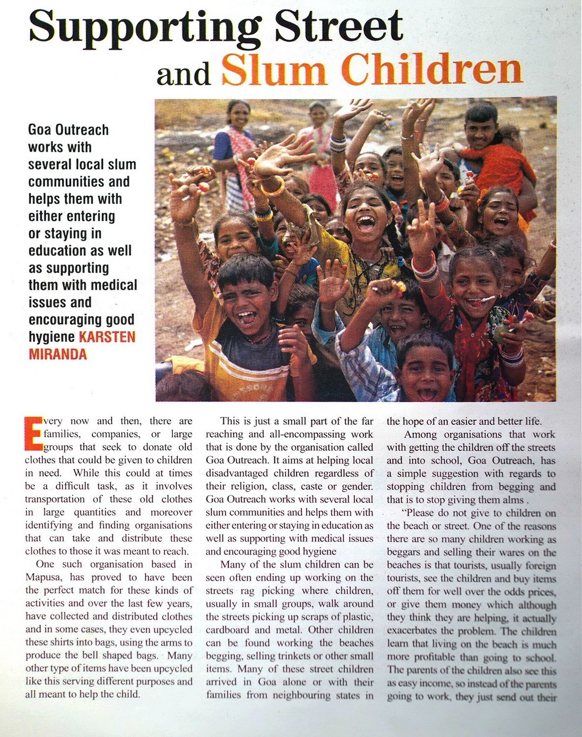 First Page of the article about Goa Outreach