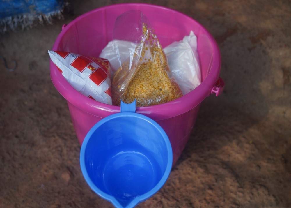 Giving out Buckets and other items