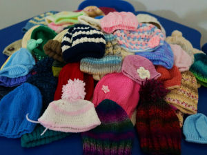 Woolly Hats Knitted for the children in Goa