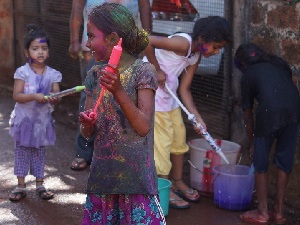 The children arming up for the next big holi fight! Lots of fun!