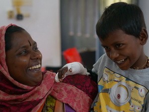 The Child was in a happy mood after getting his dressings changed.