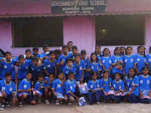Govt School in Mapusa who received 100's of donated football shirts from goa Outreach
